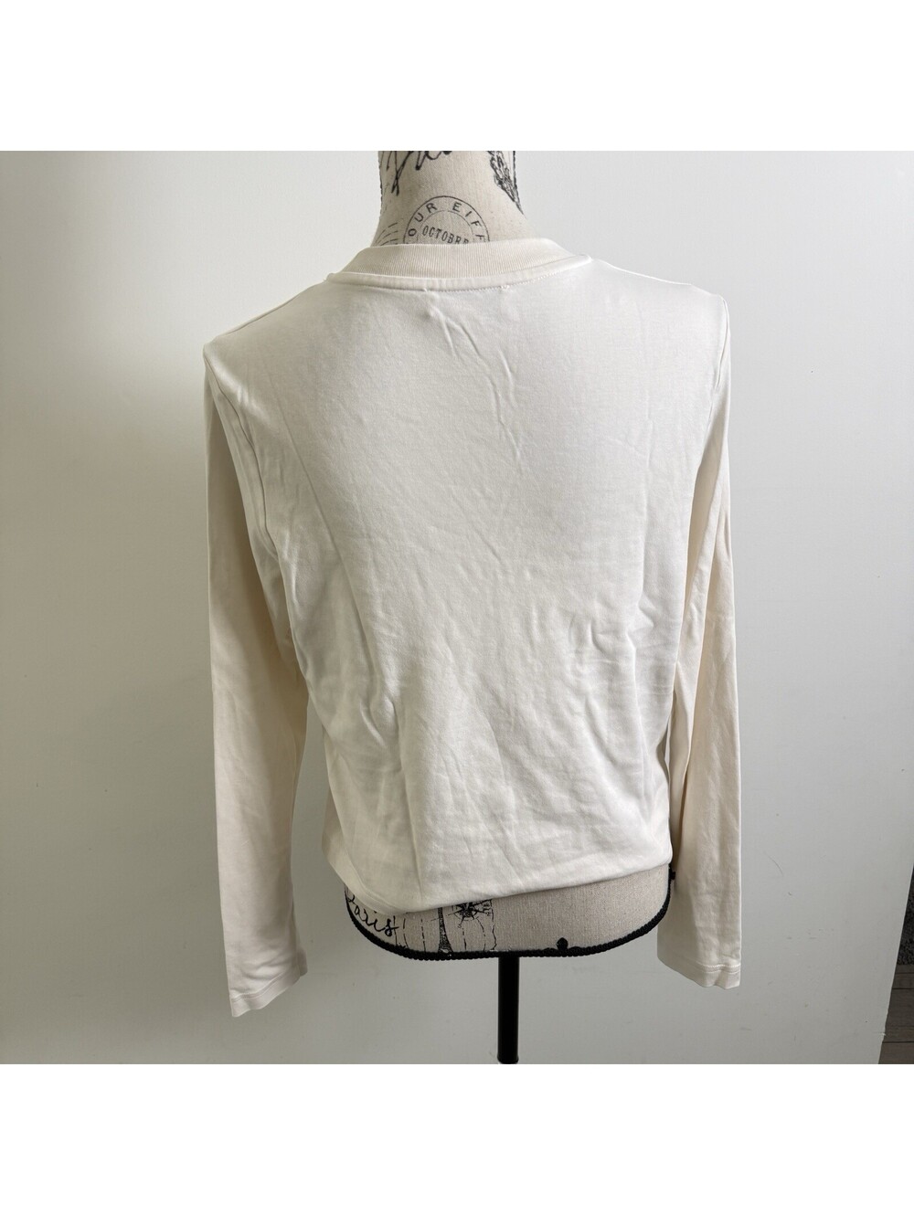 COS Women Medium Cream Long Sleeve Crew Neck Cotton T-Shirt Portugal Minimalist - Picture 8 of 8